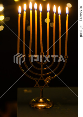 hanukkah Menorah - Candles With Glittering And David Stars hanukkah Menorah - Candles With Glittering And David Stars 138695101
