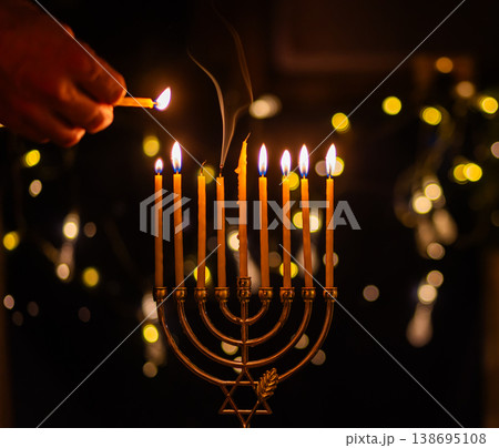 hanukkah Menorah - Candles With Glittering And David Stars hanukkah Menorah - Candles With Glittering And David Stars 138695108