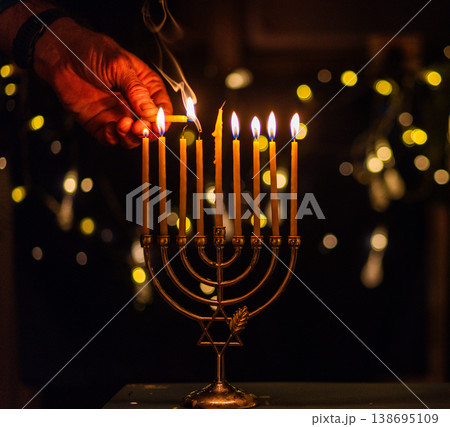 hanukkah Menorah - Candles With Glittering And David Stars 138695109