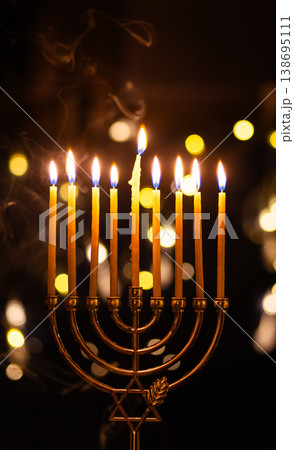hanukkah Menorah - Candles With Glittering And David Stars hanukkah Menorah - Candles With Glittering And David Stars 138695111