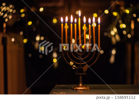 hanukkah Menorah - Candles With Glittering And David Stars hanukkah Menorah - Candles With Glittering And David Stars 138695112