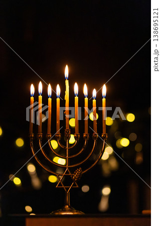 hanukkah Menorah - Candles With Glittering And David Stars 138695121