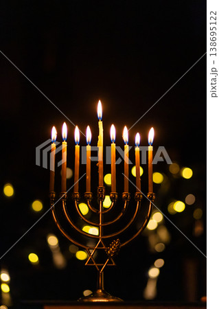 hanukkah Menorah - Candles With Glittering And David Stars hanukkah Menorah - Candles With Glittering And David Stars 138695122