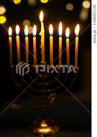 hanukkah Menorah - Candles With Glittering And David Stars hanukkah Menorah - Candles With Glittering And David Stars 138695130