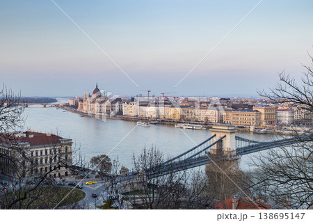 panorama view at the parliament with Danube river in Budapest panorama view at the parliament with Danube river in Budapest 138695147