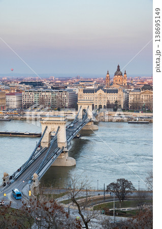 panorama view at the parliament with Danube river in Budapest 138695149