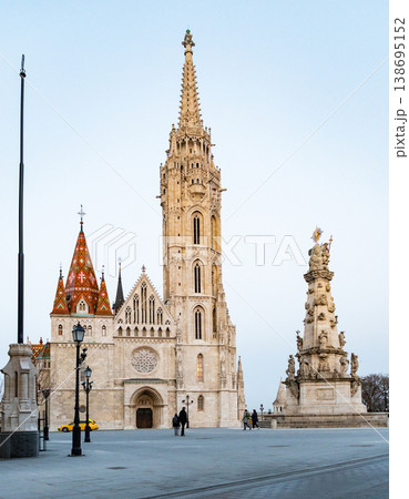 the Matthias Church in Budapest at blue hour  Hungary  Europe 138695152