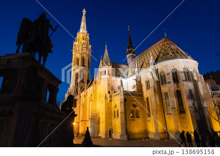 the Matthias Church in Budapest at blue hour  Hungary  Europe 138695158