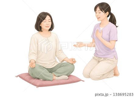 瞑想を行う女性と優しく導くインストラクターのリラクゼーションシーン 138695283