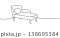 Lounge chaise with cushion in minimalist line drawing. Relaxing furniture for modern interior design 138695384