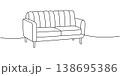 Modern two-seater sofa in clean line drawing. Minimalist couch with soft cushions and vertical stitching 138695386