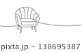 Cozy rounded armchair in minimal line art. Modern single-seater furniture with vertical upholstery seams 138695387