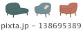 Modern accent chairs. Cozy, trendy seating furniture illustrations in pastel tones for decor visuals and interior layouts. 138695389