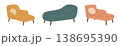 Flat modern lounge chairs and chaises. Elegant seating furniture set for home decor and design projects. 138695390