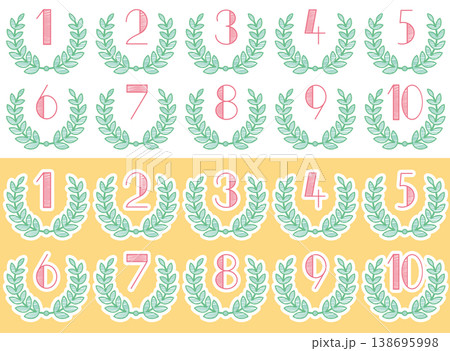 月桂樹リースと手描き数字のナチュラル装飾セット 138695998