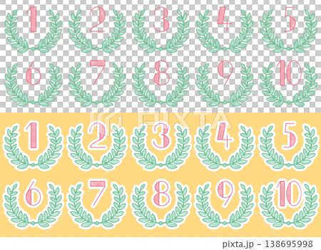 月桂樹リースと手描き数字のナチュラル装飾セット 138695998