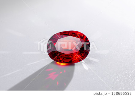 Red Ruby gemstone Round Cut isolate on white background, close up shot 138696555