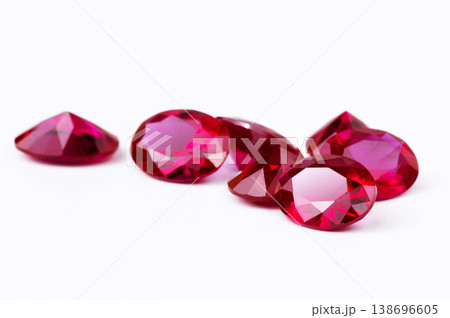 Red Ruby gemstone Round Cut isolate on white background, close up shot Red Ruby gemstone Round Cut isolate on white background, close up shot 138696605