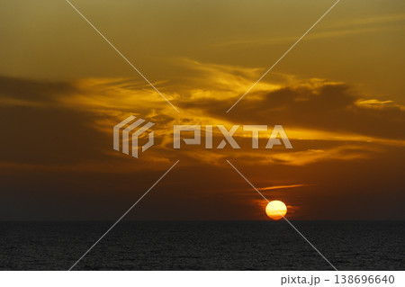 Background of sunset sky concept : Sunset or sunrise with clouds on sea 138696640