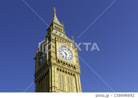 Close-Up of Big Ben in London on a Bright Sunny Day with Clear Blue Sky Close-Up of Big Ben in London on a Bright Sunny Day with Clear Blue Sky 138696692