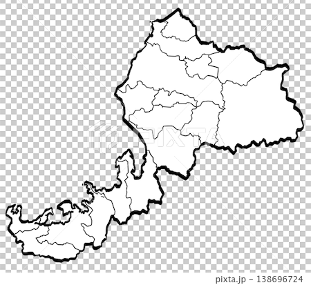 福井縣及其市町村地圖插圖（筆觸風格）－簡潔。 138696724