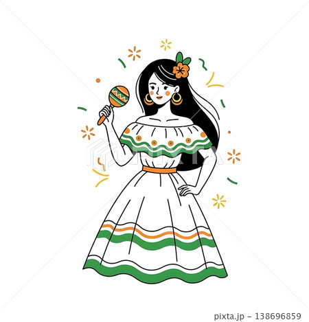 Woman in traditional Mexican dress dancing. 138696859