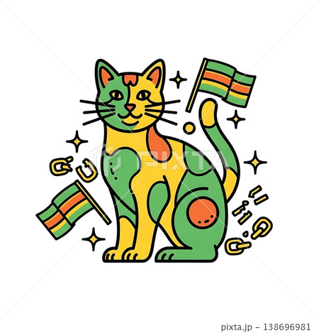 Vibrant Cat with Jamaican Flag Colors. 138696981
