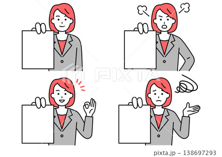 書類を見せるスーツの女性　セット 138697293