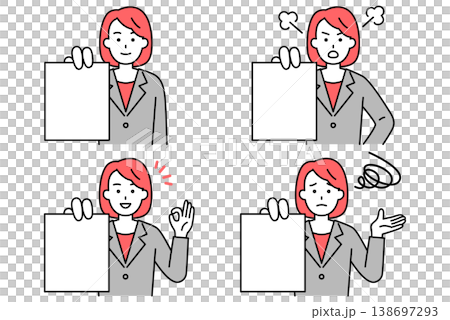 書類を見せるスーツの女性　セット 138697293