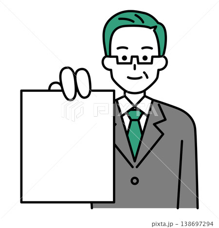 書類を見せる中年のスーツの男性 138697294