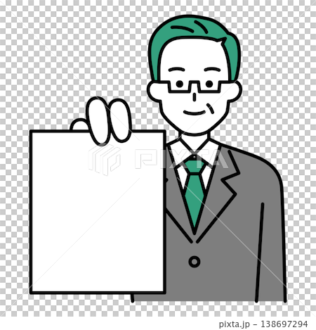 書類を見せる中年のスーツの男性 138697294