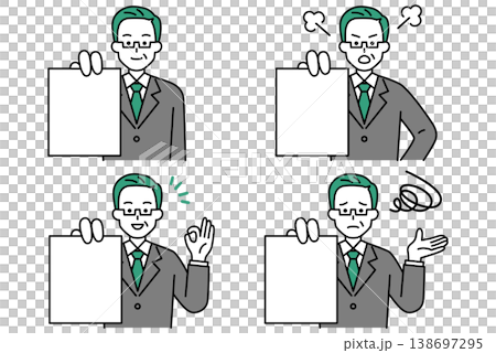書類を見せる中年のスーツの男性　セット 138697295
