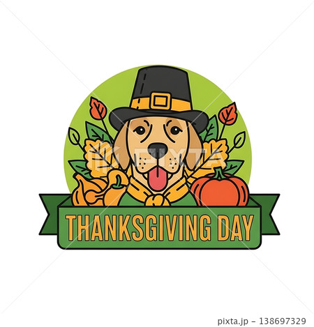 Golden Retriever Dog Thanksgiving Day Celebration. 138697329