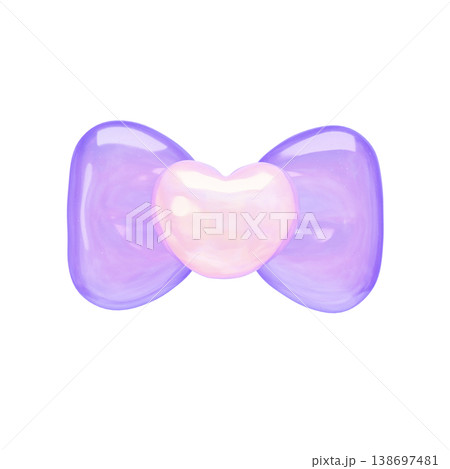 ゆめかわいいぷっくりシール風　3Dハートリボン 138697481