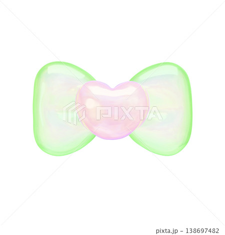 ゆめかわいいぷっくりシール風　3Dハートリボン 138697482