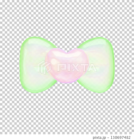 ゆめかわいいぷっくりシール風　3Dハートリボン 138697482