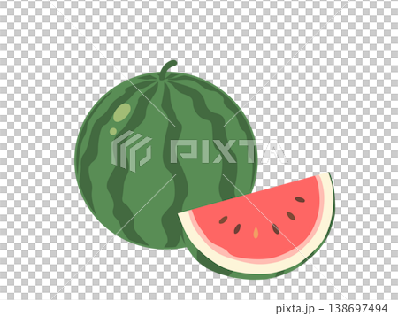 Cute illustrations of watermelons and cut watermelons Cute illustrations of watermelons and cut watermelons 138697494