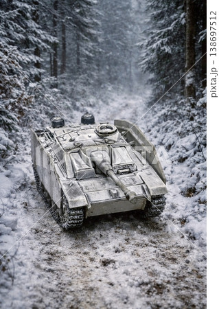 ドイツ軍 雪道を進むⅣ号戦車J型 138697512