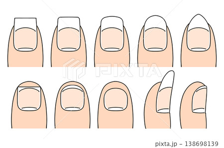 ゆるめシンプルないろんな形の爪セット ベタ塗り ゆるめシンプルないろんな形の爪セット ベタ塗り 138698139