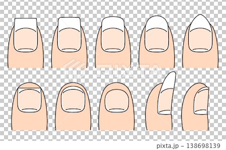 ゆるめシンプルないろんな形の爪セット ベタ塗り ゆるめシンプルないろんな形の爪セット ベタ塗り 138698139