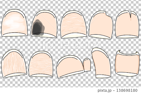 A set of loosely painted, simple, abnormally shaped nails (nails only). 138698180