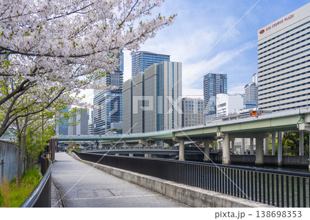 中之島　京阪大江橋駅付近の風景と満開の桜 138698353