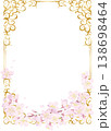 ビンテージカリグラフィ風桜飾り枠四角蔓＜飾り罫・飾り枠・桜・カラー＞ 138698464