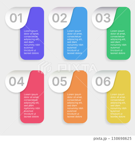 Colorful numbered infographic layout with modern rounded gradient panels 138698625