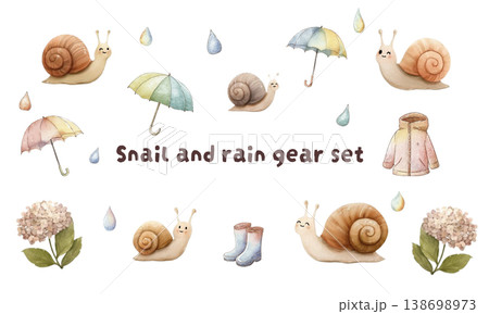 カタツムリと雨具のセットイラスト 138698973