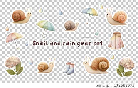 カタツムリと雨具のセットイラスト 138698973