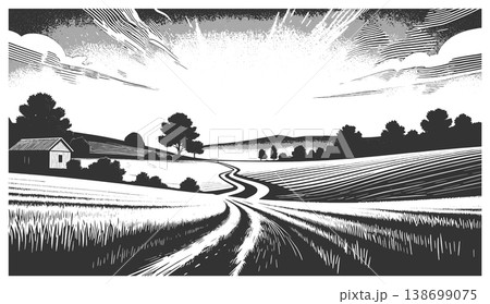 Rural Road Landscape engraving sketch raster Rural Road Landscape engraving sketch raster 138699075