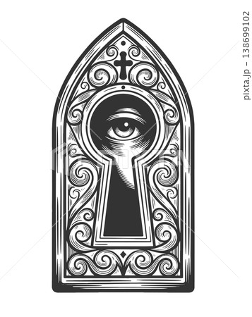 Ornate Keyhole Eye engraving sketch raster 138699102