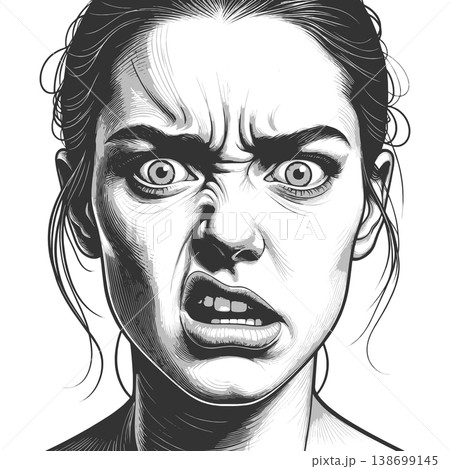 Angry Woman Face engraving raster illustration Angry Woman Face engraving raster illustration 138699145