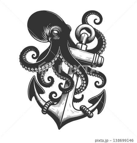 Octopus Wrapped Around Anchor Nautical Vintage Octopus Wrapped Around Anchor Nautical Vintage 138699146
